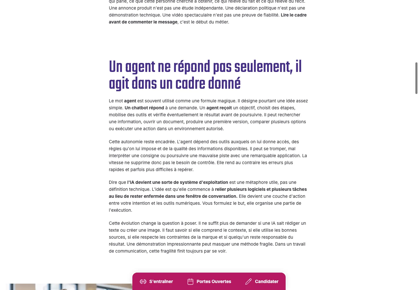 Passage de l'article qui explique simplement le rôle des agents IA dans les métiers de la communication.