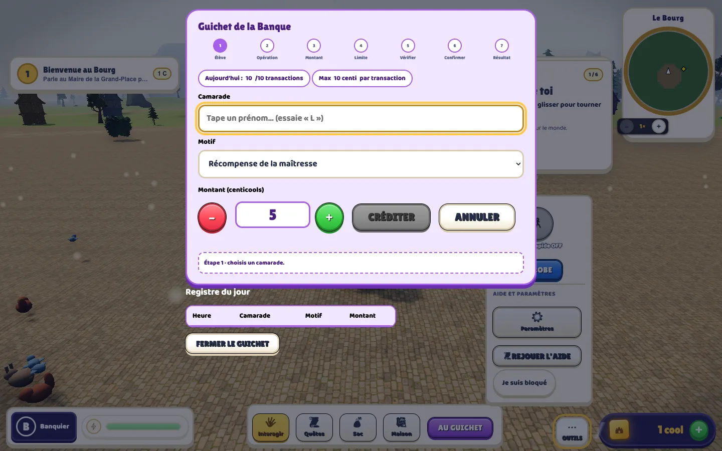 V3 : le guichet du banquier guide l'opération et affiche une limite de transaction.